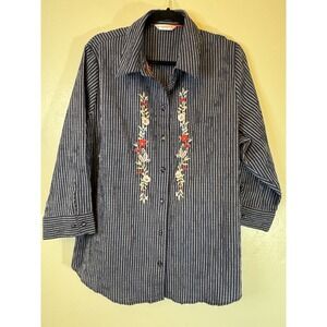 Allison Daley Women 3/4 Sleeve Button Up Embroidered Blouse 26 In Pit To Pit